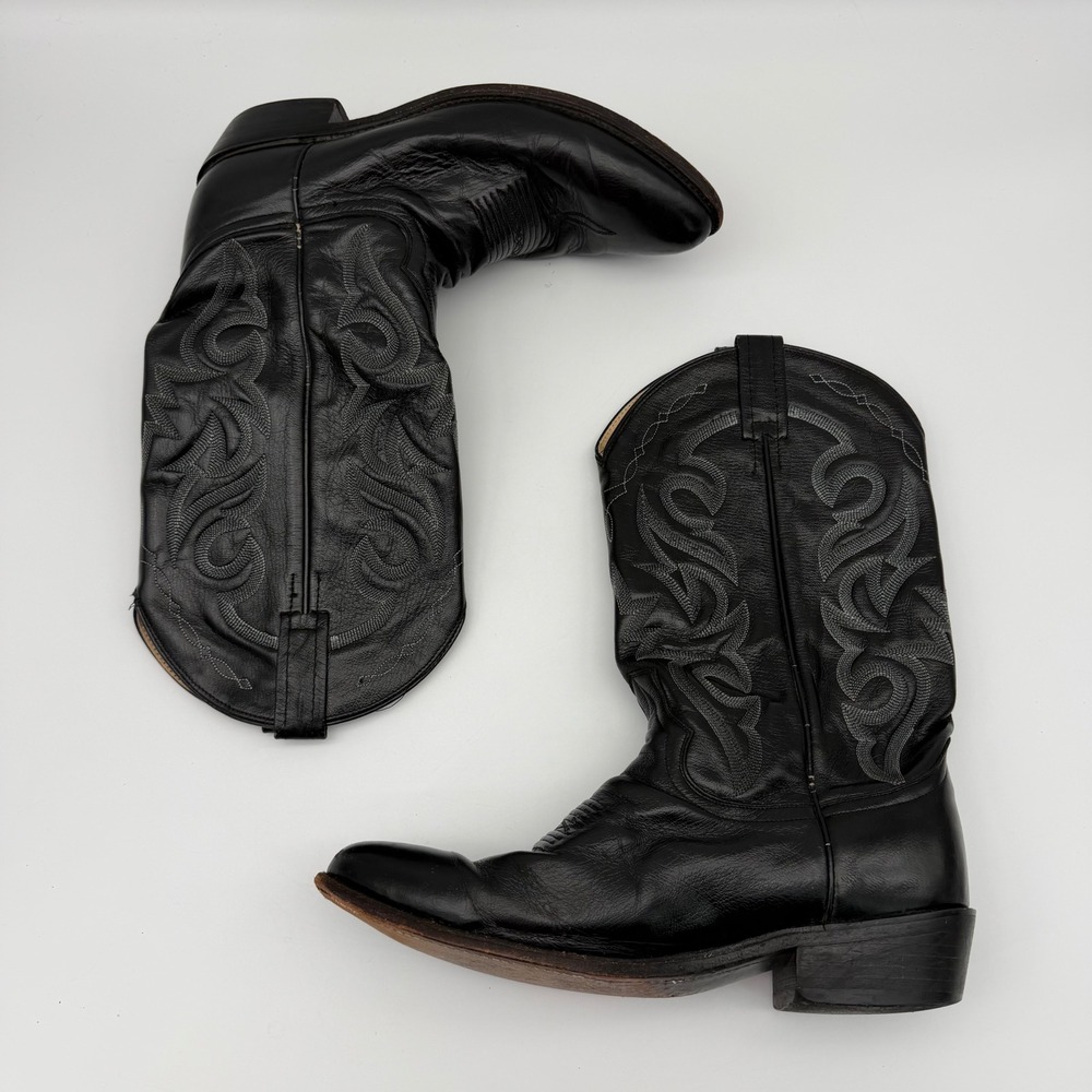 Dan Post 2110 Milwaukee R-Toe Boots Mens 10 Black Leather Pointed Western Cowboy